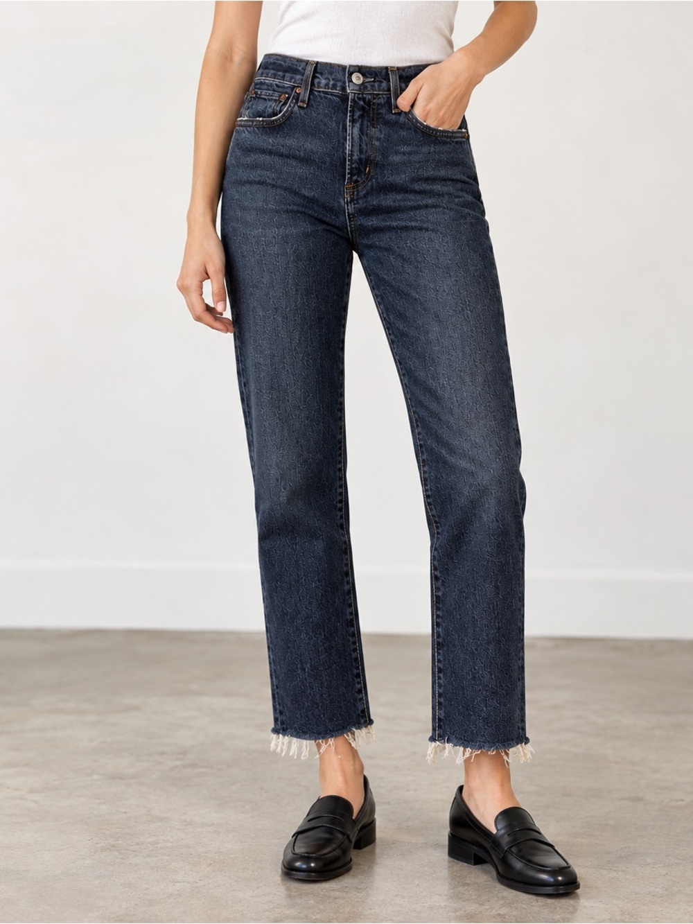 AGOLDE Toni‎ Mid Rise Straight Leg Jeans Indigo Raw Hem Size 23